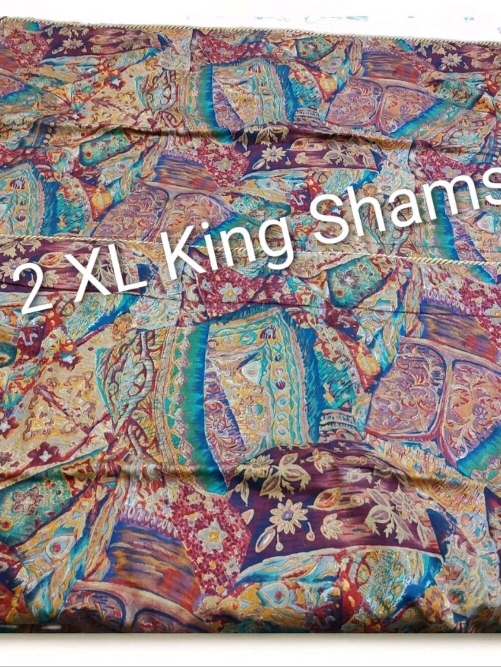 5TH AVE Designs Fabric Hand Made? King Shams Gold Braid Trim Rich Tapestry Color